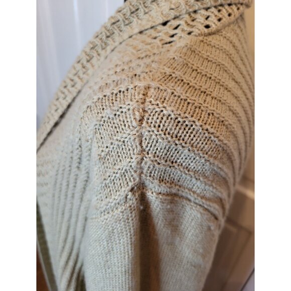 Tan Shawl Collar Duster Cardign Crocket Trim 1 X Boho Cozy Fall Minimalist - Picture 7 of 7